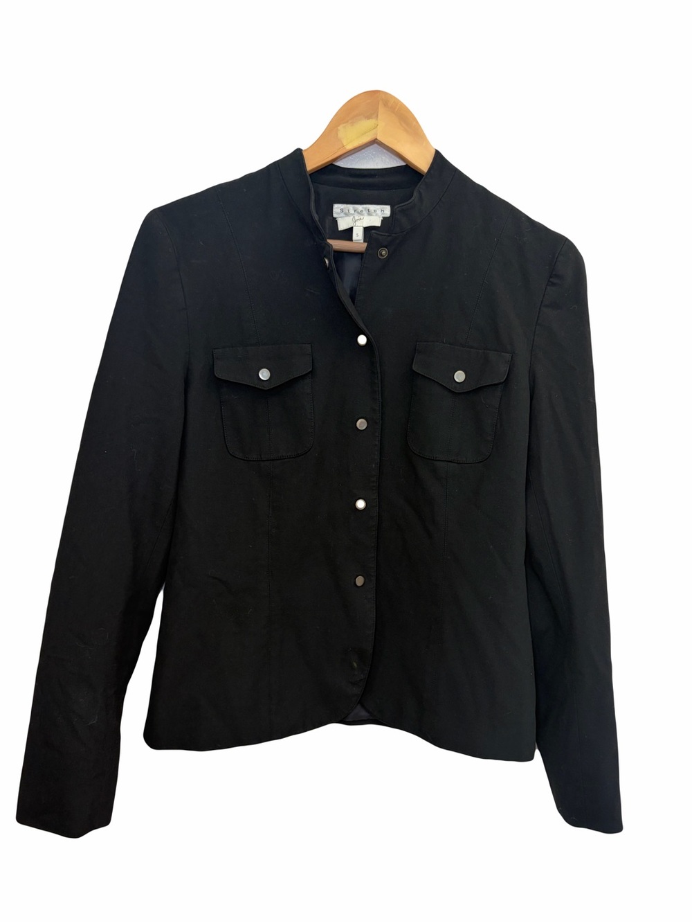 Joie Black Stretch Military Utility Jacket Mandarin Collar Snap Front Sz small